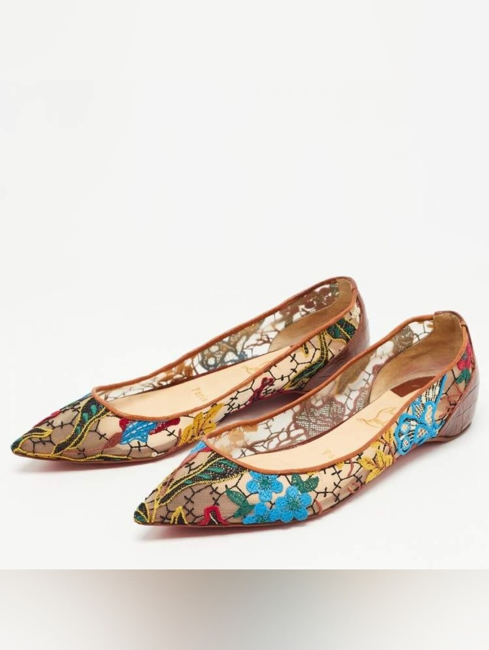 Christian Louboutin Multicolor Embroidered Floral Ballet Flats Size 40
